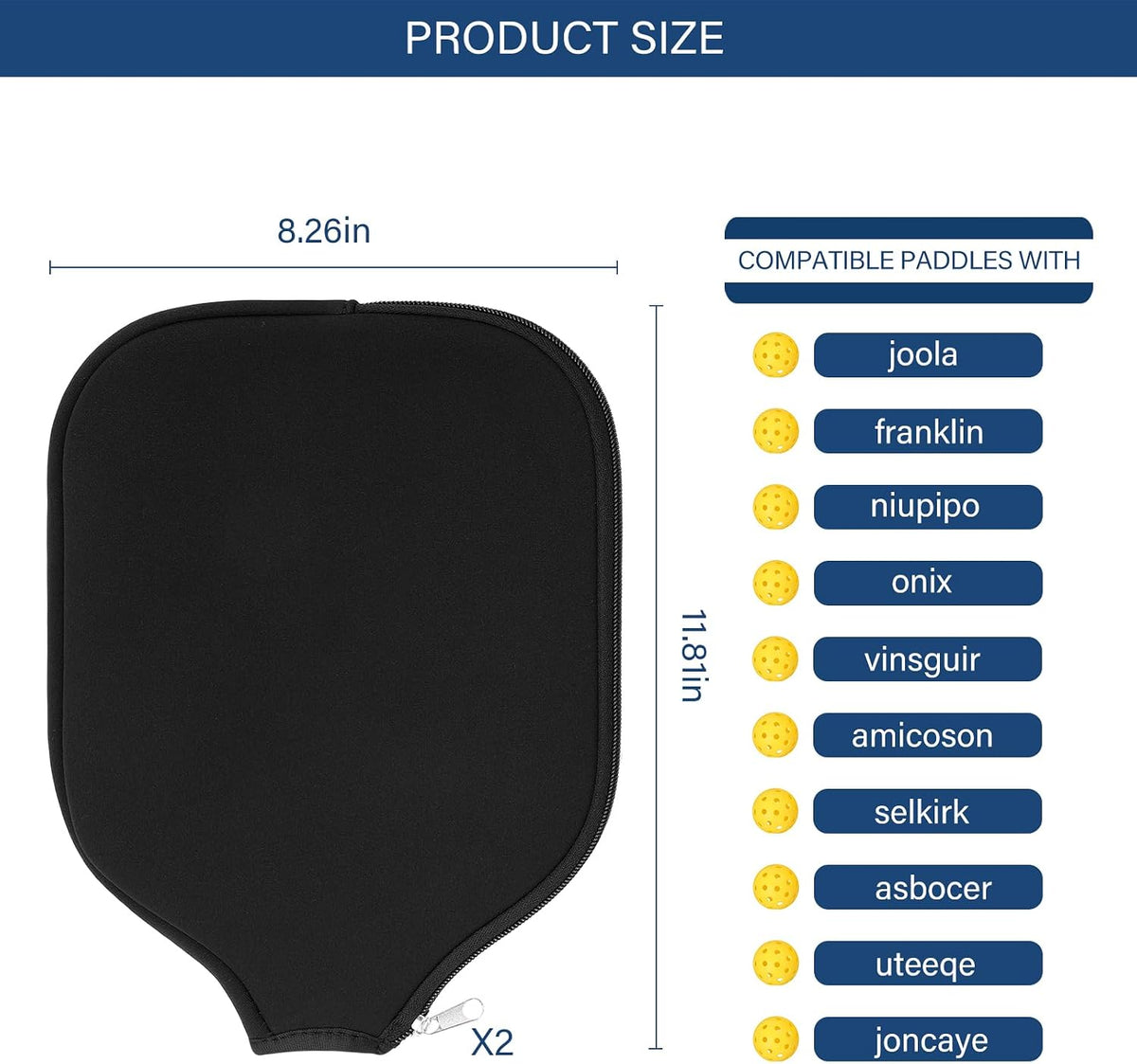 2 Pcs Pickleball Paddle Covers, Universal Case Size Racket Sleeve Paddle Storage Bag Compatible with Most USAPA Standard and Elongated Pickball Paddles